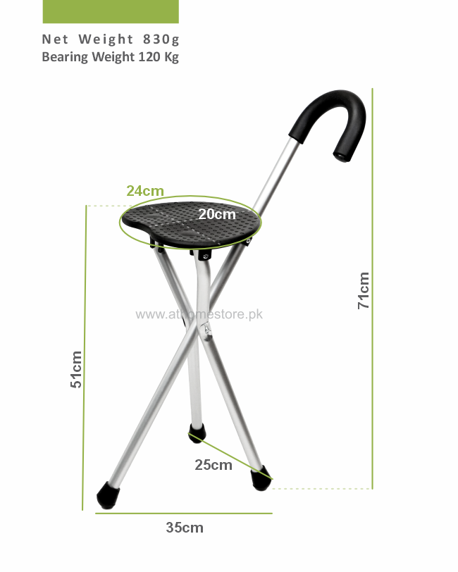 Aluminum Crutch with Stool AH1-911L - Versatile Mobility Aid (Black Heart Shape)