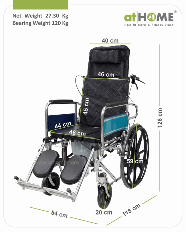 Reclining Wheelchair - Comfortable Mobility Aid Adjustable Backrest - athomestore.pk